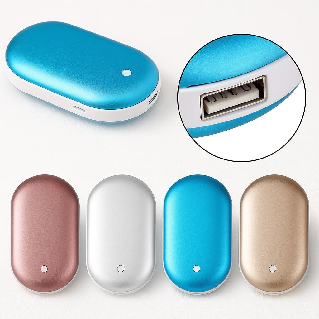 Handwarmer met USB-poort in vier kleuren