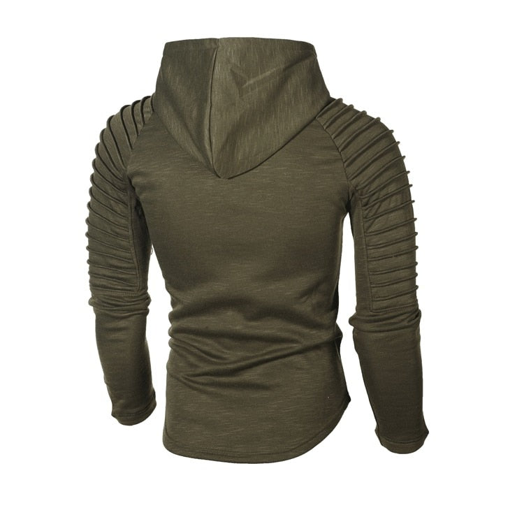 Slim fit hoodie met geribde mouwen voor heren in olijfgroen, achterkant
