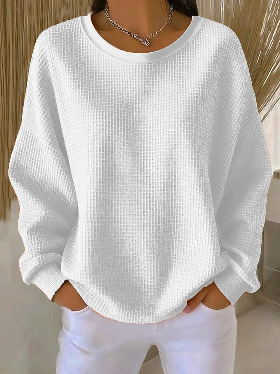 Witte oversized sweater met wafelstructuur, voorkant