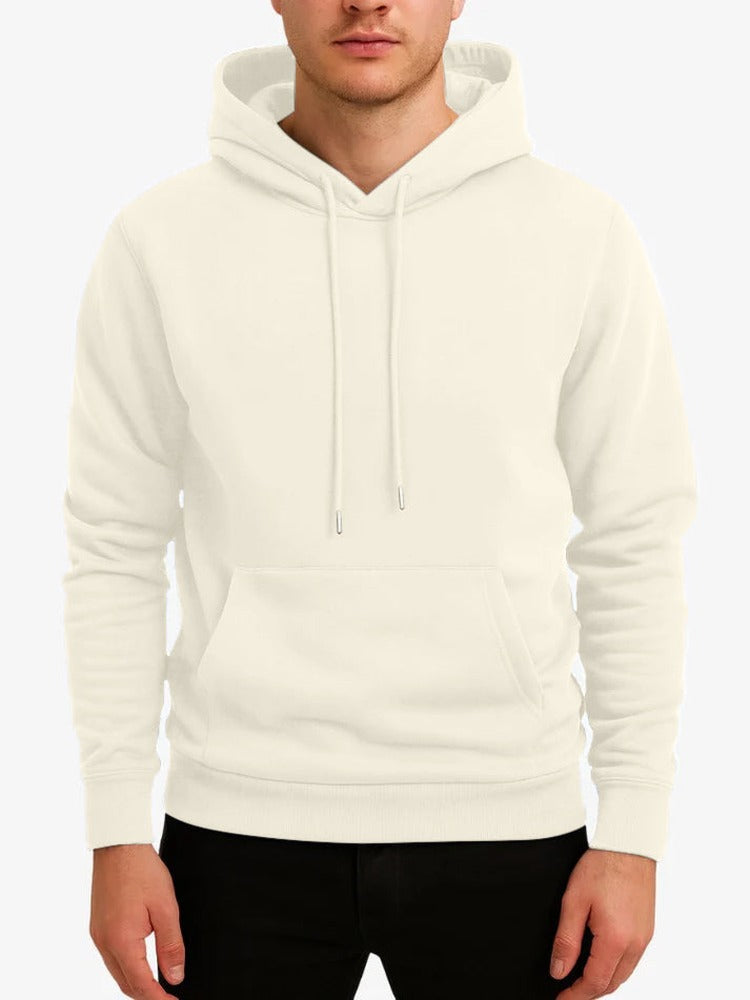 Winterhoodie met zachte voering voor heren in crème, gedragen, voorkant