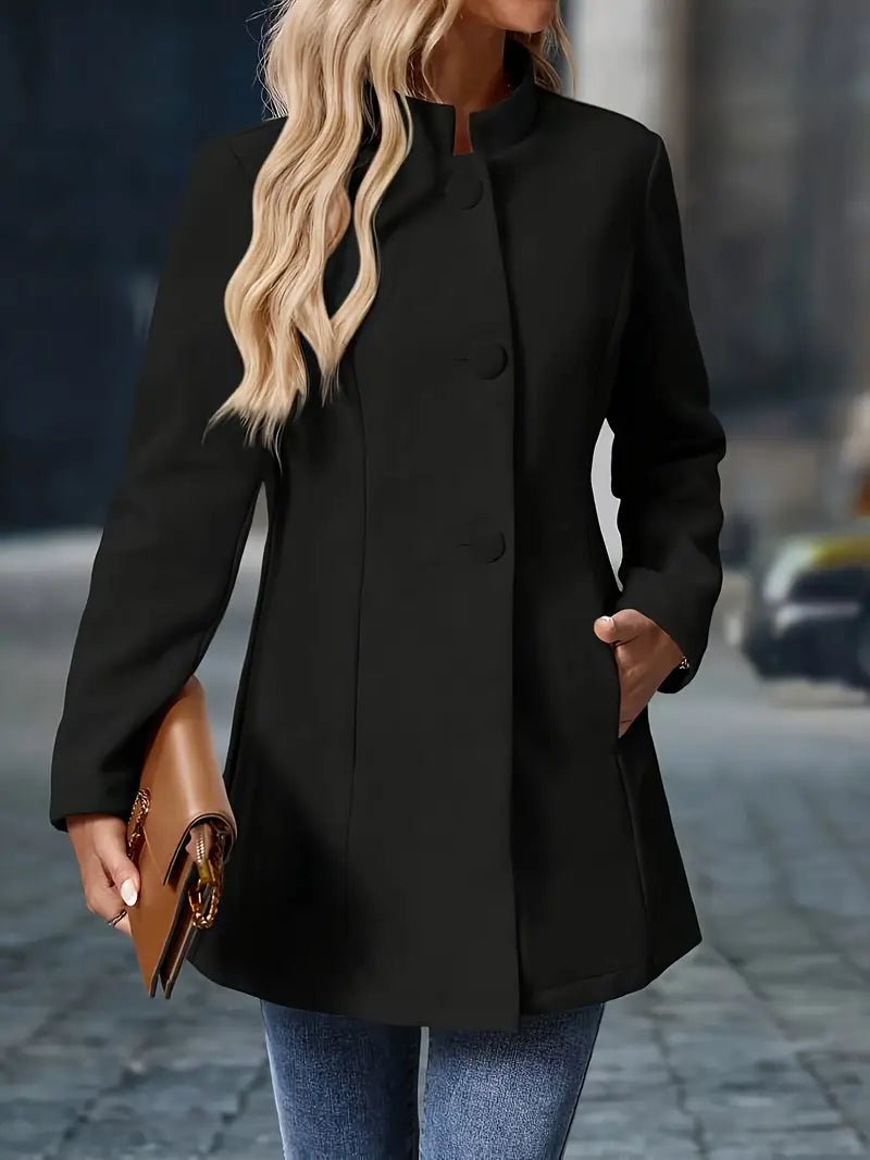Mantel Dames | Opstaande Kraag | Knoopsluiting | Middellang-Boutique Moda