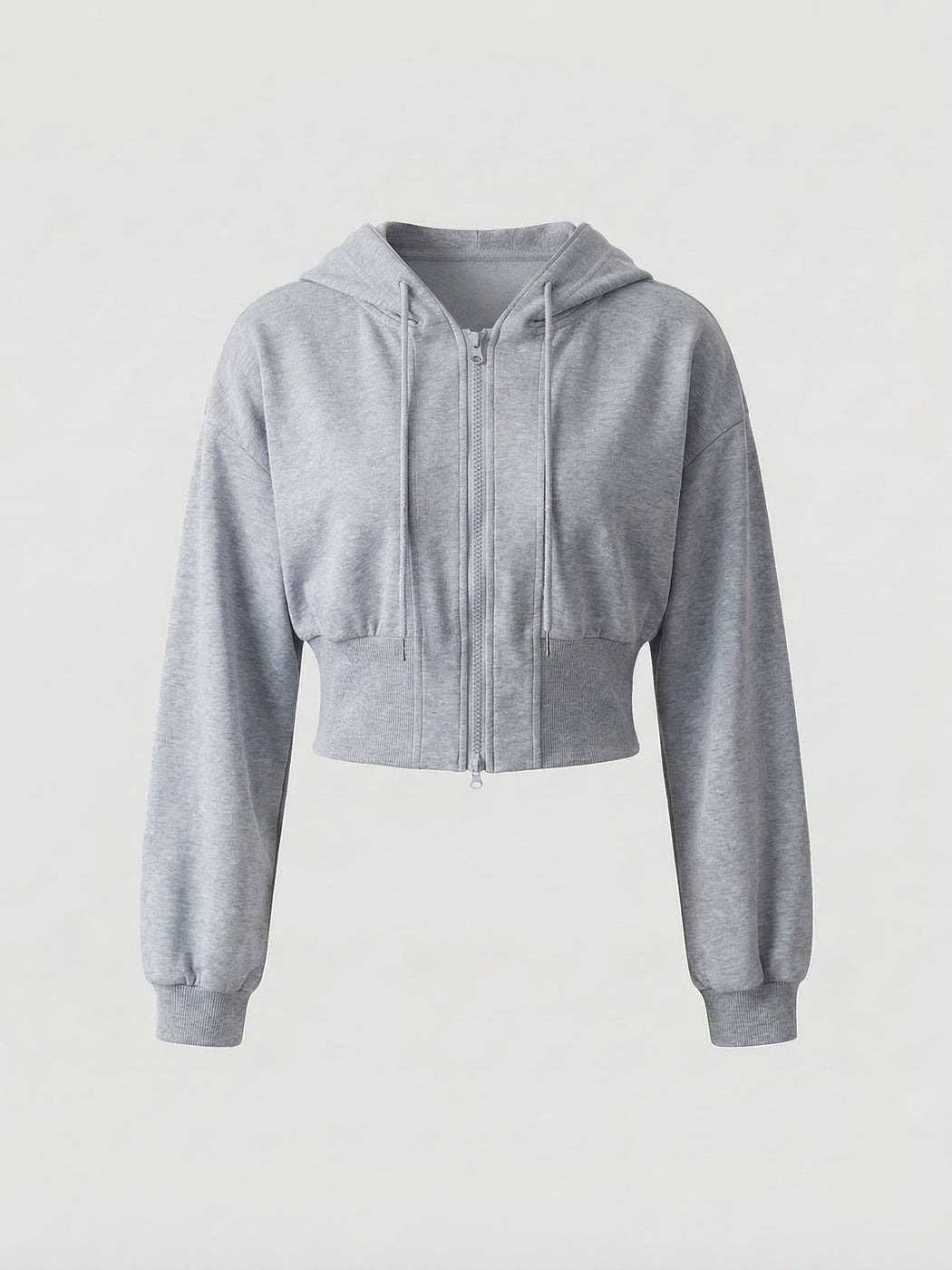 Lichtgrijs kort vest met diepe ribboord op de taille, productfoto van voren | Boutique Moda