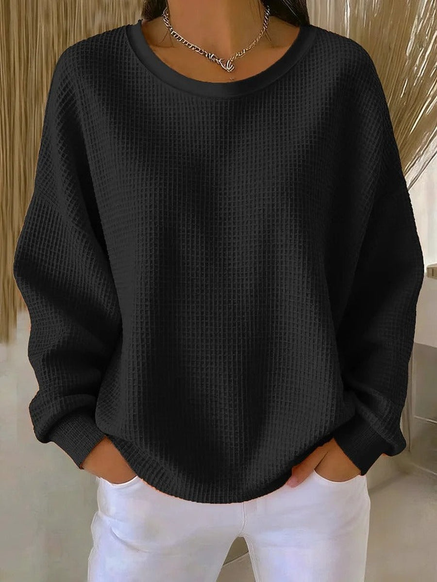 Zwarte oversized sweater met wafelstructuur, voorkant
