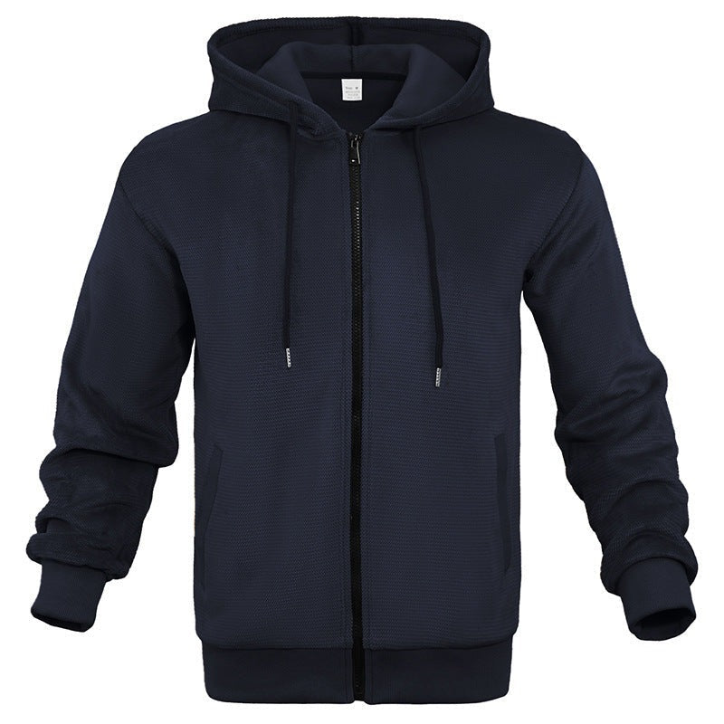 Wafelvest met capuchon voor heren in marineblauw, voorkant