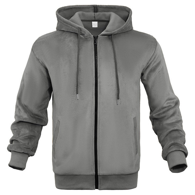 Wafelvest met capuchon voor heren in grijs, voorkant