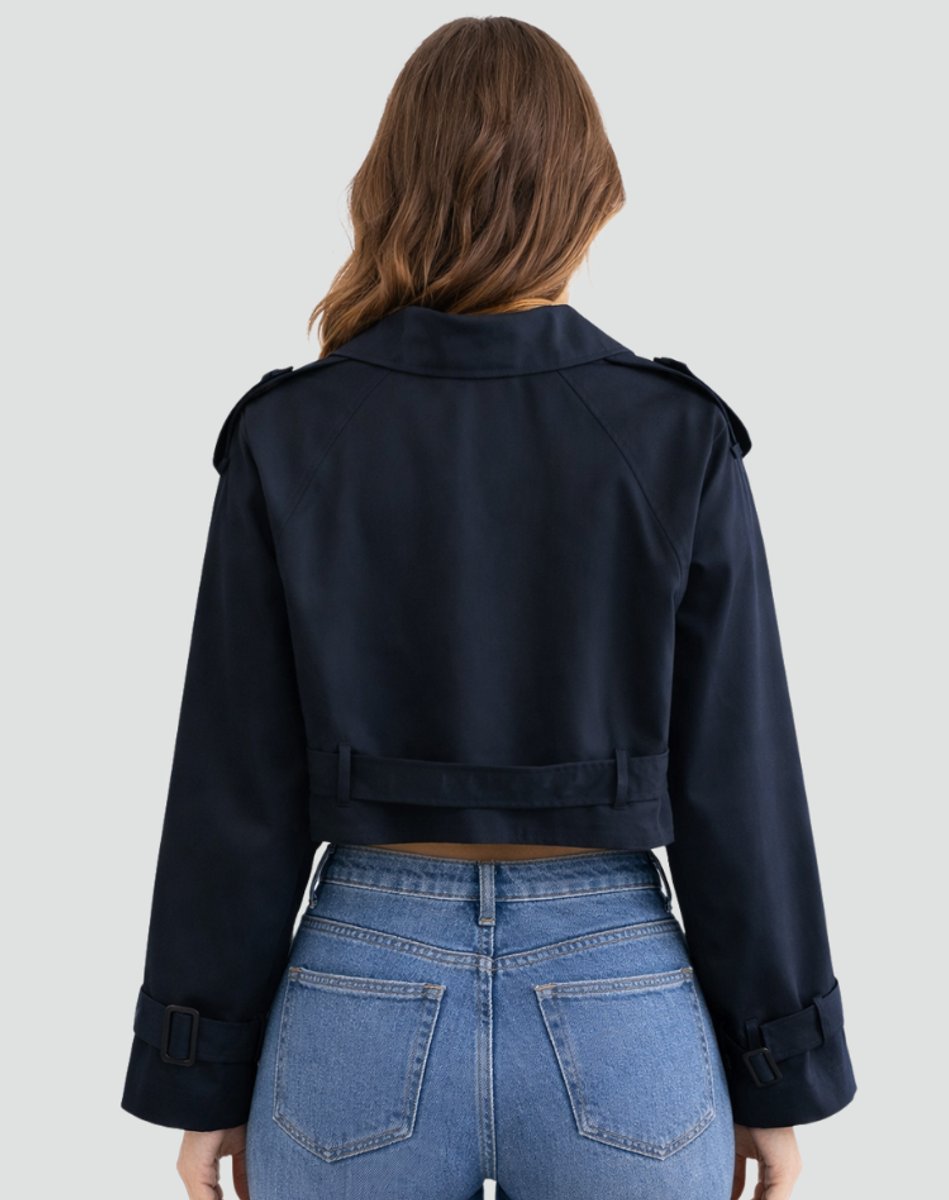 Trenchcoat Dames | Cropped | Dubbele Knoopsluiting | Ceintuur-Boutique Moda