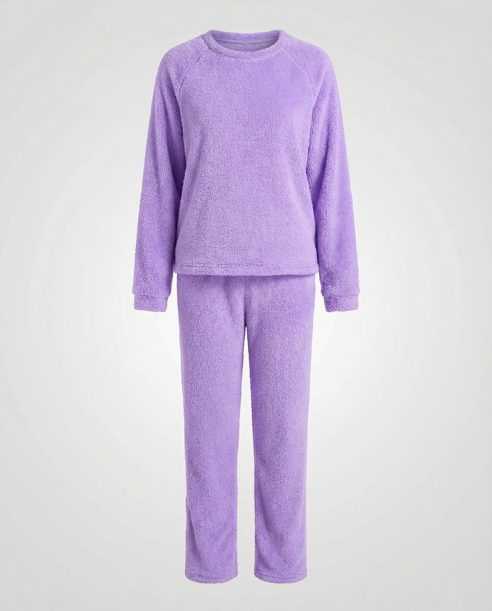Donzige fleece pyjama in lila, vooraanzicht