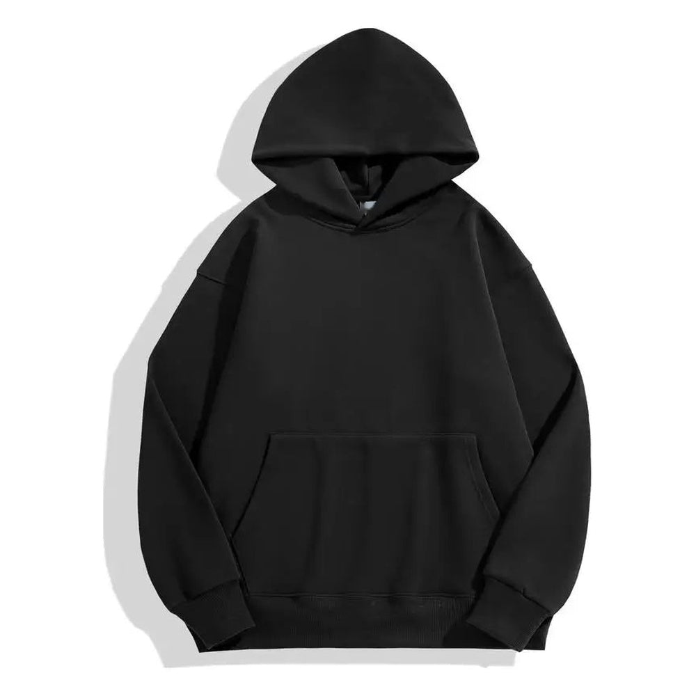 Dikke katoenen hoodie voor heren in zwart, voorkant