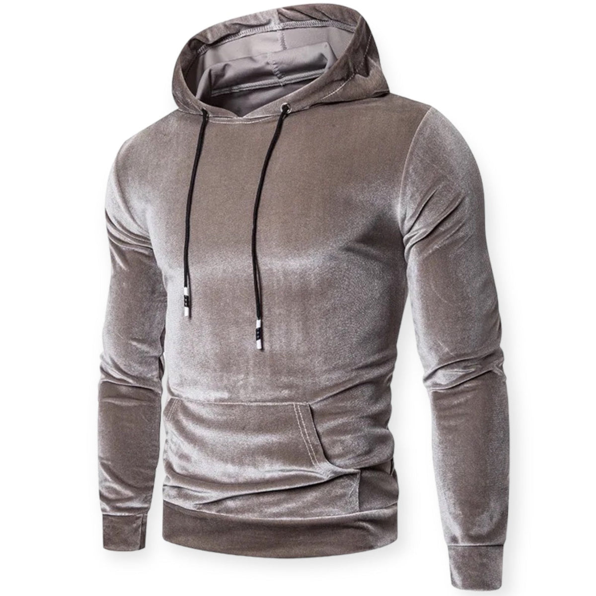 Fluwelen hoodie voor heren in grijs, voorkant
