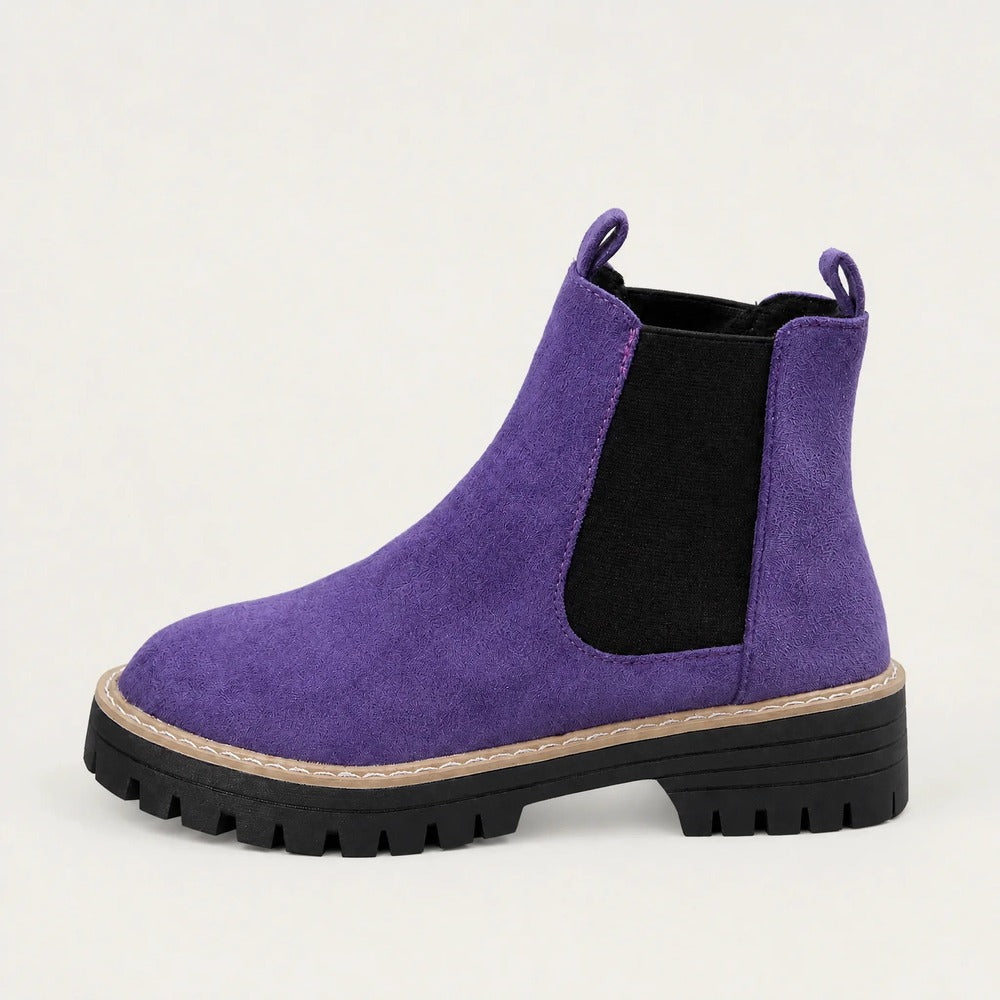 Paarse Chelsea boot in suèdelook met profielzool