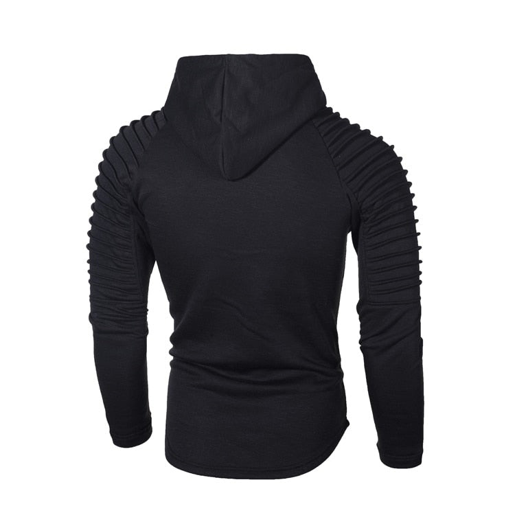 Slim fit hoodie met geribde mouwen voor heren in zwart, achterkant