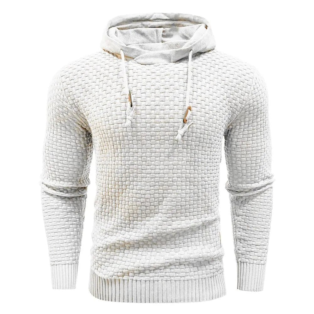 Heren hoodie met structuurbrei in wit, productfoto