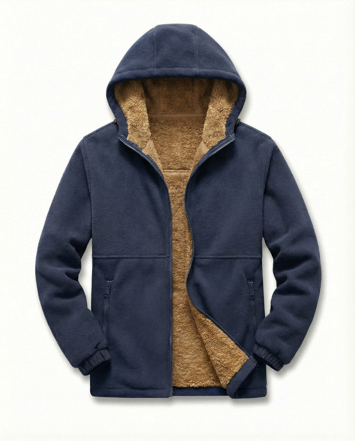 Gevoerd fleecevest met capuchon voor heren in marineblauw, voorkant