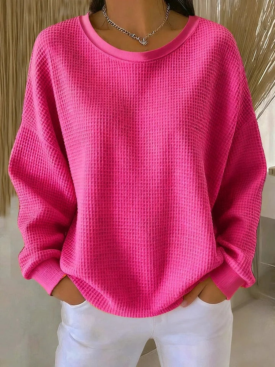 Felroze oversized sweater met wafelstructuur, voorkant