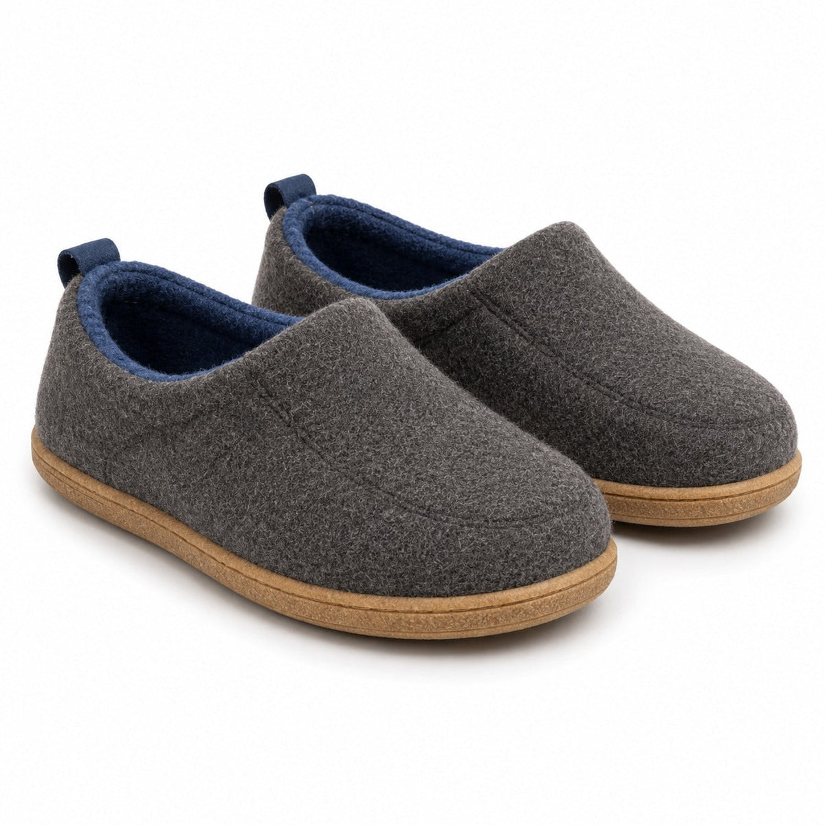Donkergrijze pantoffels met blauwe voering