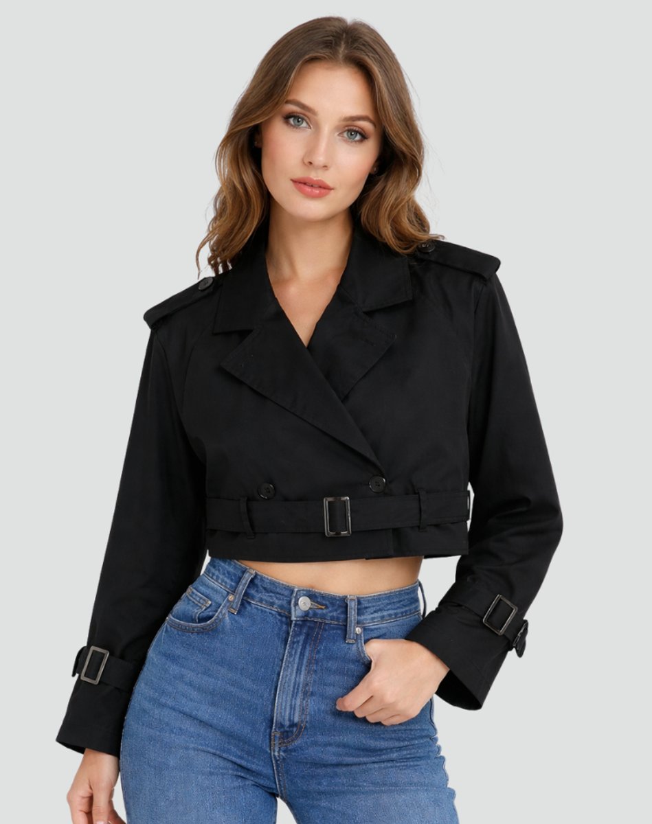 Trenchcoat Dames | Cropped | Dubbele Knoopsluiting | Ceintuur-Boutique Moda