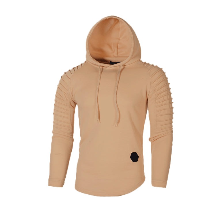 Slim fit hoodie met geribde mouwen voor heren in camel, voorkant