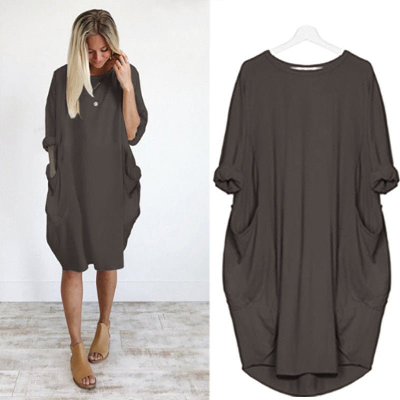 Oversized Jurk Dames | Steekzakken | Driekwart Mouw | Ronde Hals-Boutique Moda