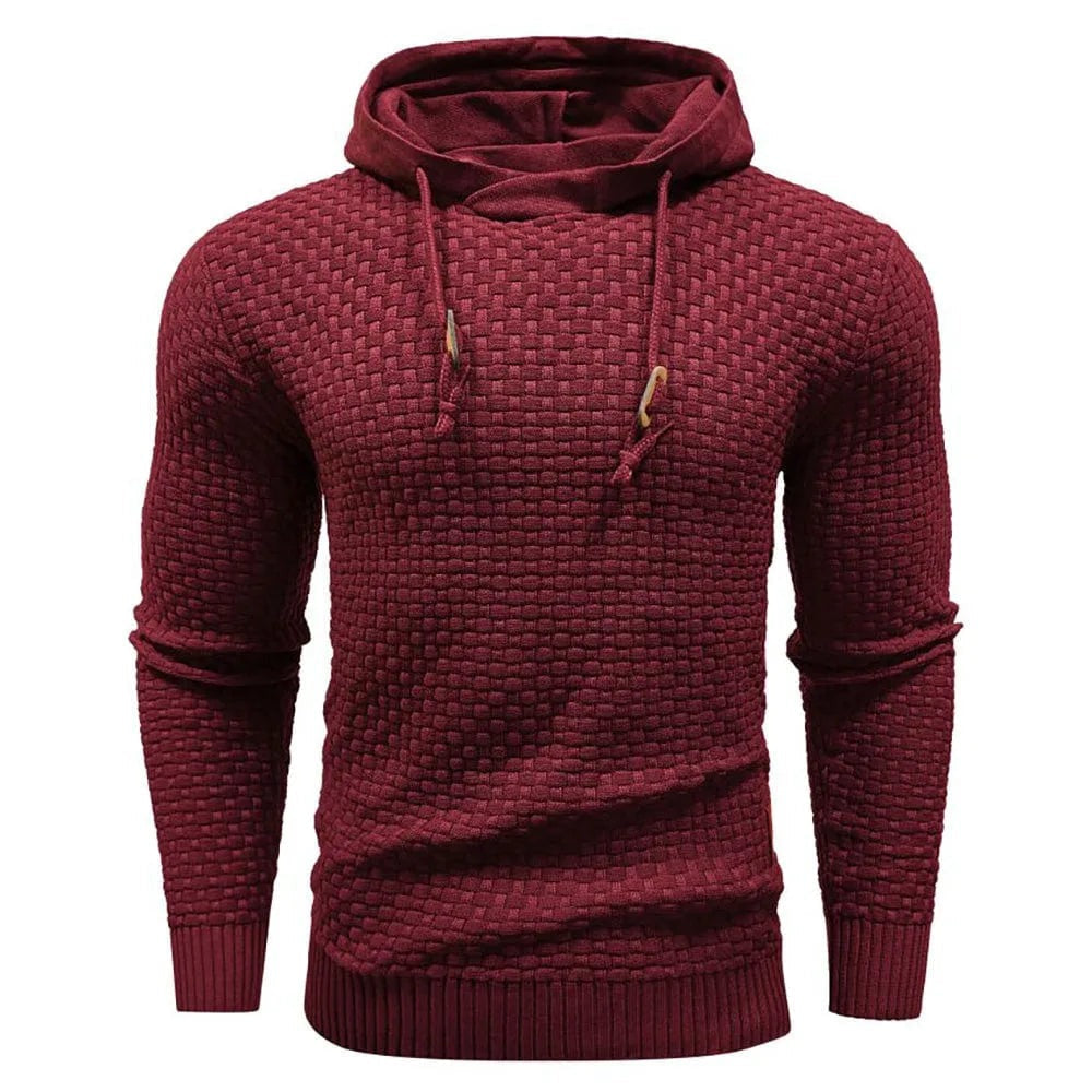 Heren hoodie met structuurbrei in wijnrood, productfoto