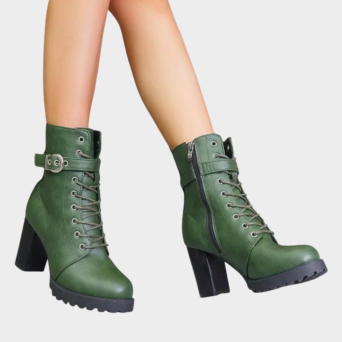 Enkellaarsjes Dames | Blokhak | Veters | Gesp-Boutique Moda
