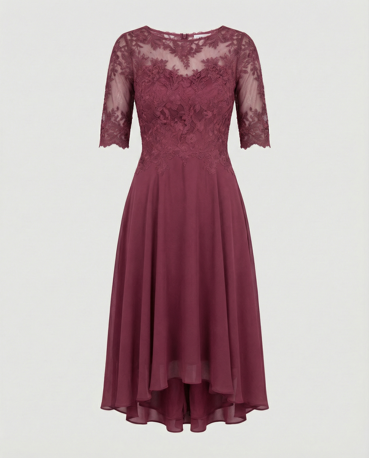 Bruiloftsjurk Dames | Kant | Halve Mouw | Asymmetrische Zoom-Boutique Moda