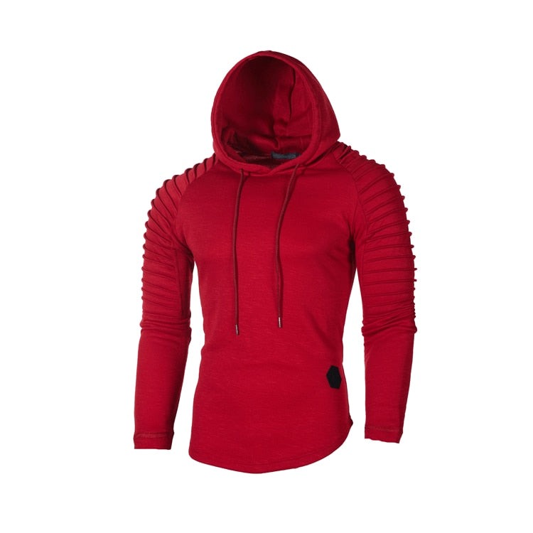 Slim fit hoodie met geribde mouwen voor heren in rood, voorkant