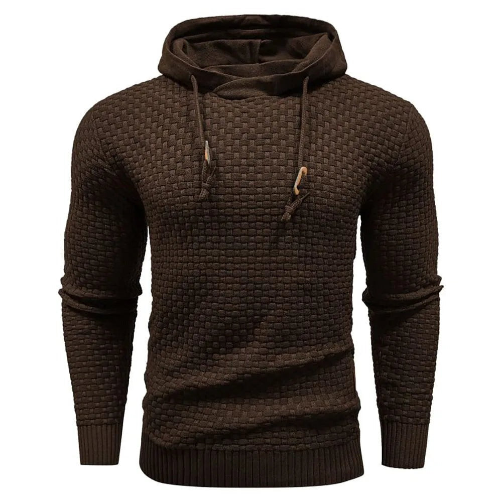 Heren hoodie met structuurbrei in bruin, productfoto