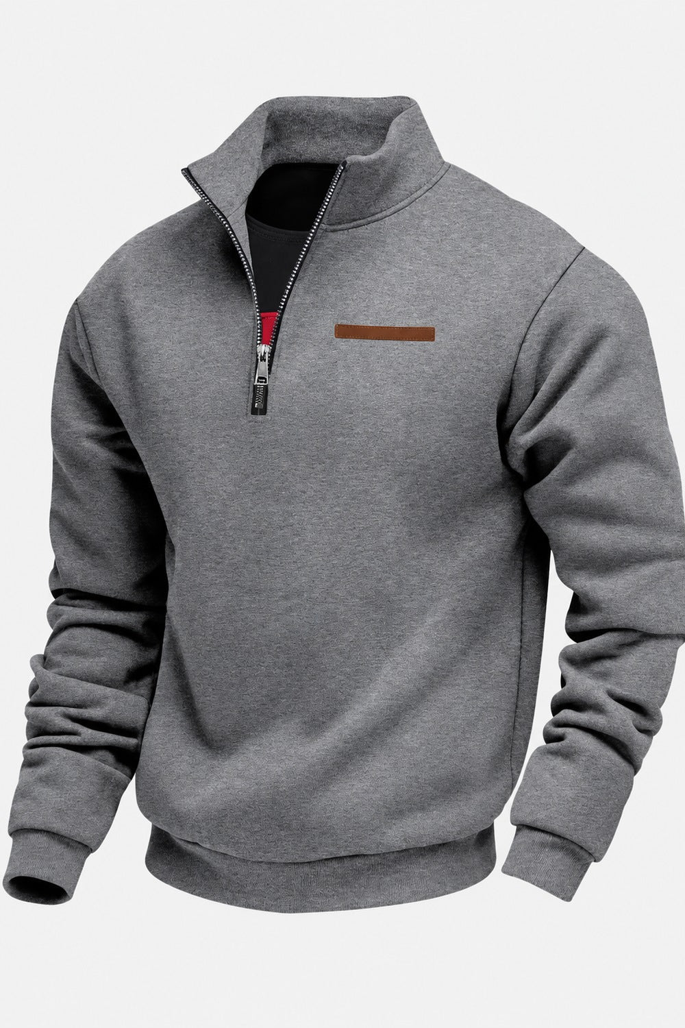 Donkergrijze sweater met geribde zoom en boorden, productfoto | Boutique Moda
