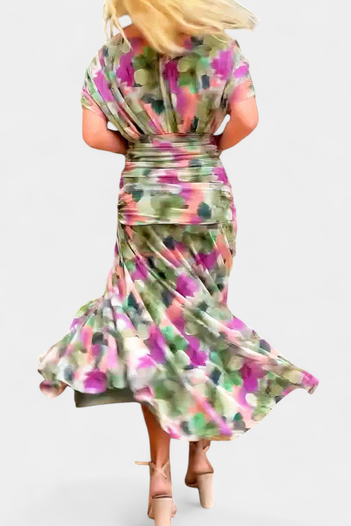 Maxi Jurk Dames | Bloemenprint | Off Shoulder | Gedrapeerde Taille-Boutique Moda