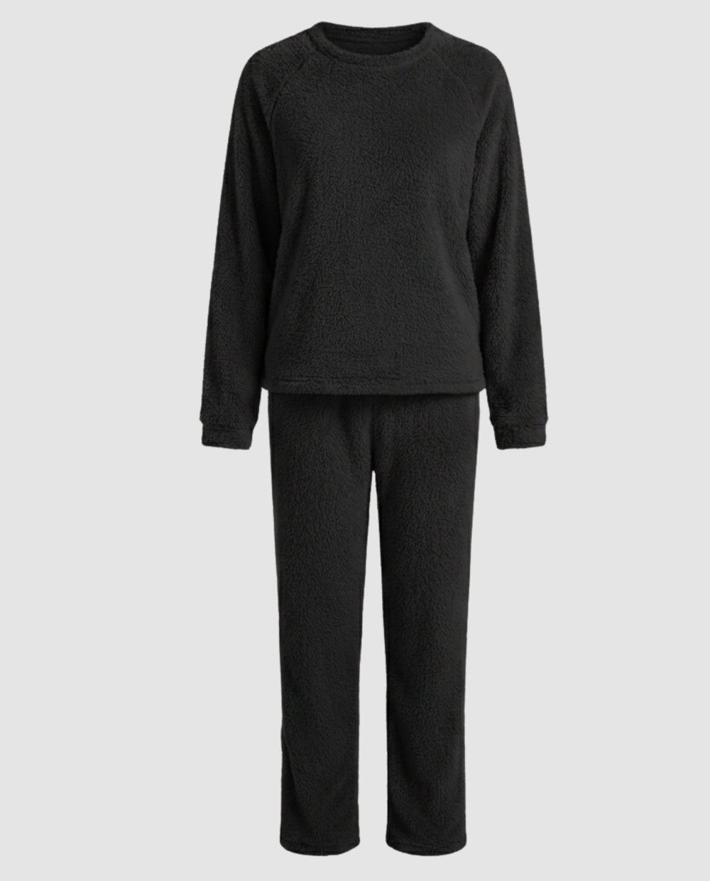 Donzige fleece pyjama in zwart, vooraanzicht