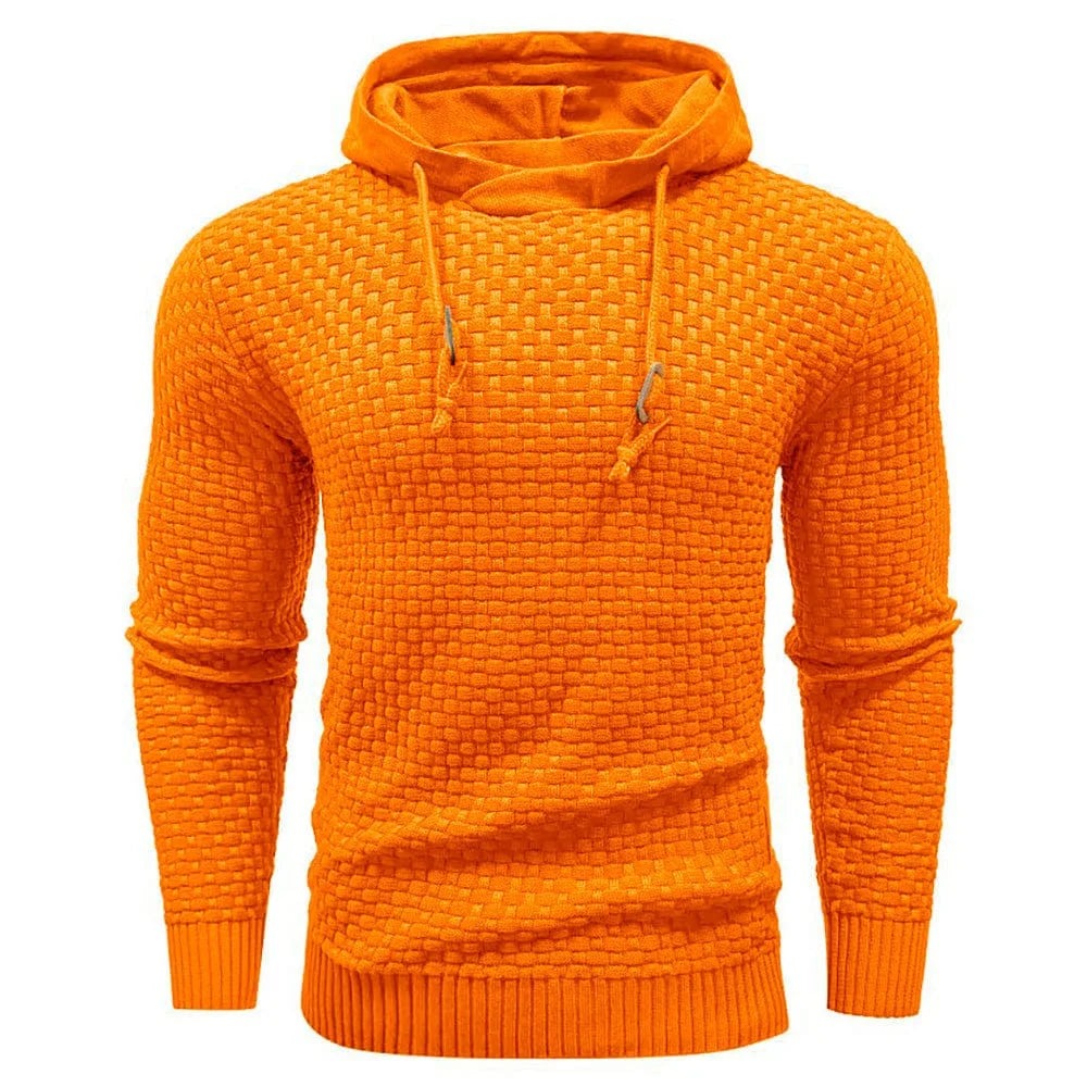 Heren hoodie met structuurbrei in oranje, productfoto