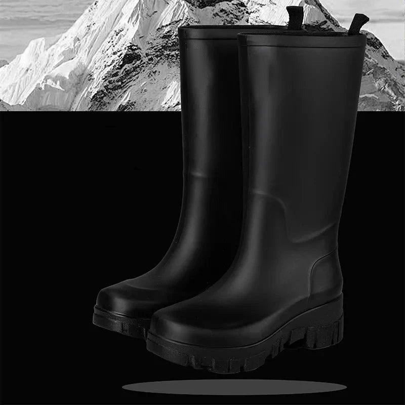Regenlaarzen met grove profielzool in zwart, hoog, productfoto