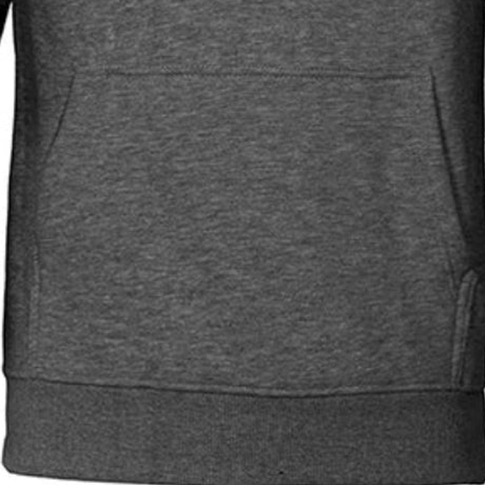 Basic hoodie voor heren in donkergrijs, close-up van de buidelzak