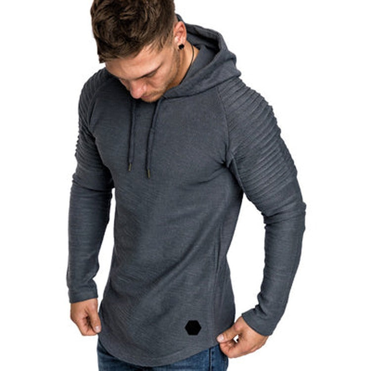 Slim fit hoodie met geribde mouwen voor heren in grijs, gedragen, voorkant