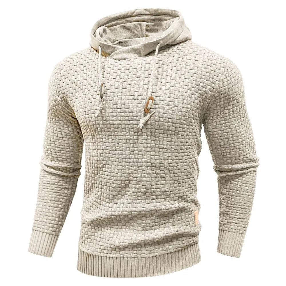 Heren hoodie met structuurbrei in beige, productfoto