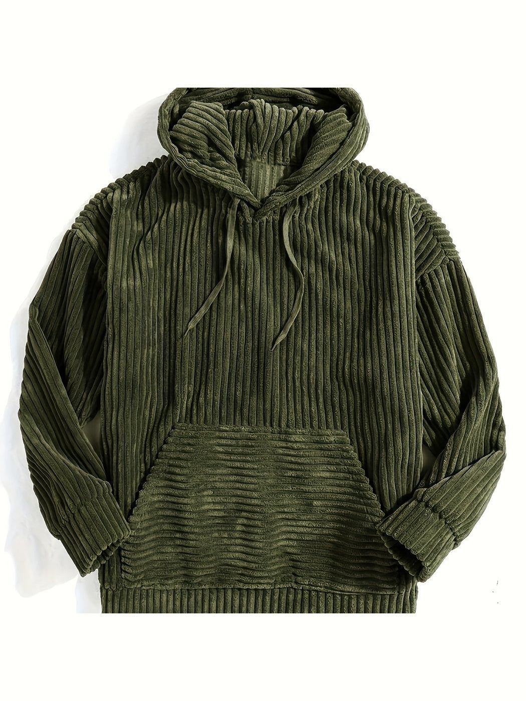 Ribcord hoodie voor heren in olijfgroen, voorkant