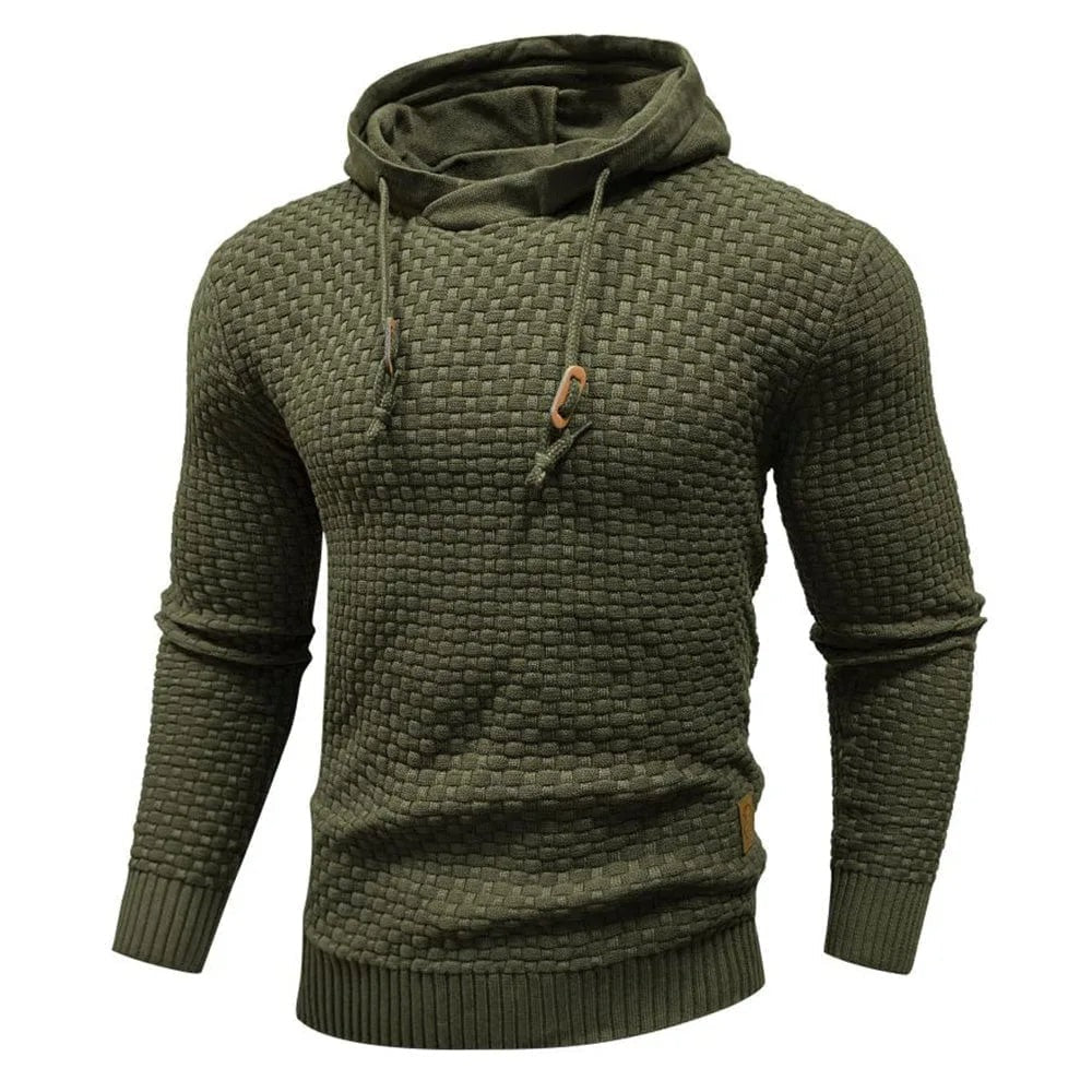 Heren hoodie met structuurbrei in legergroen, productfoto