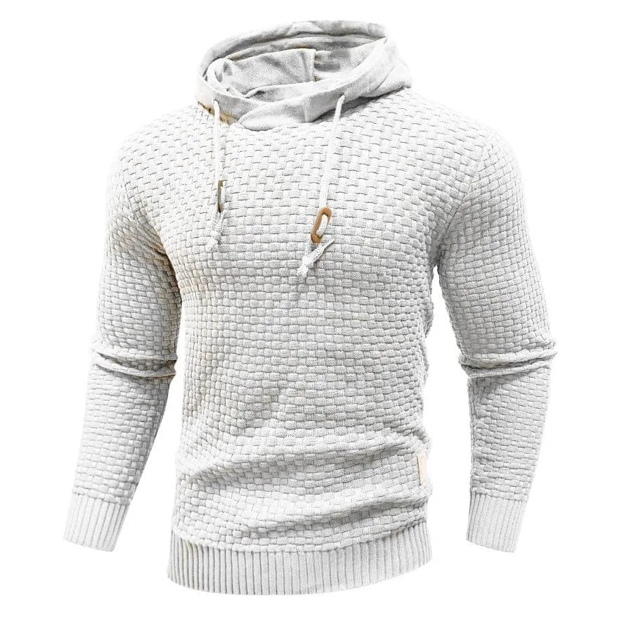Heren hoodie met structuurbrei in wit, productfoto
