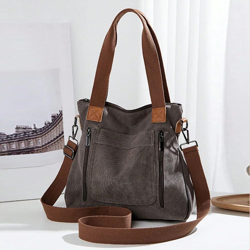Canvas Schoudertas Dames | Ruim | Rits | Verstelbare Band-Boutique Moda