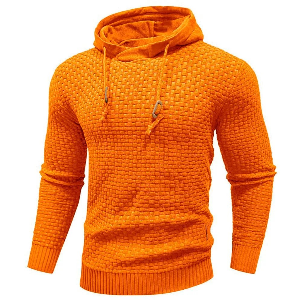 Heren hoodie met structuurbrei in oranje, productfoto
