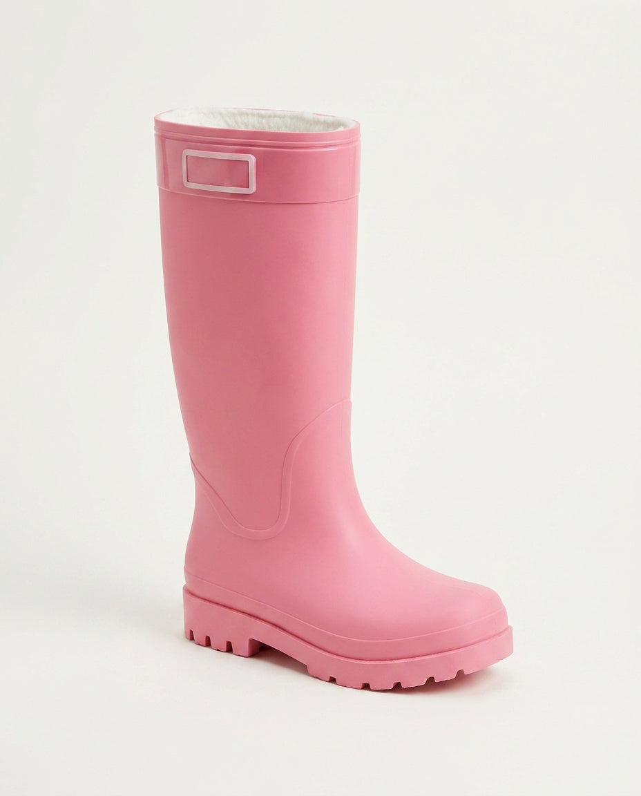 Roze regenlaars met fleecevoering, hoge schacht, vrijstaand productbeeld zonder model | Boutique Moda