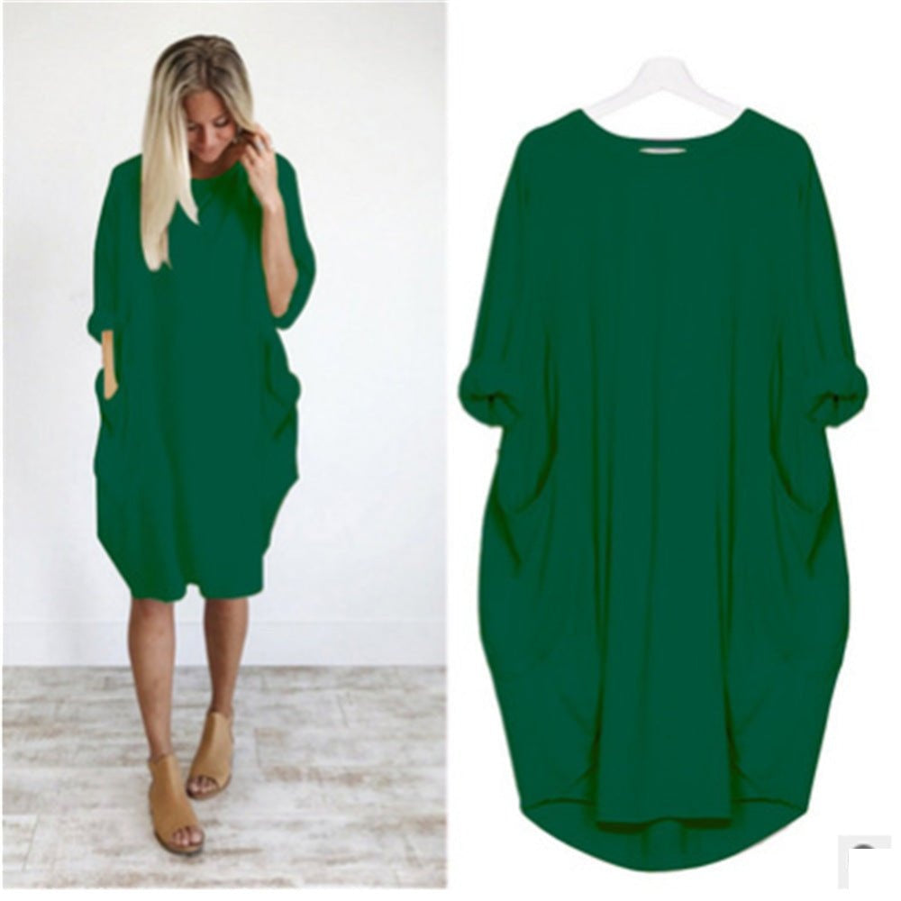 Oversized Jurk Dames | Steekzakken | Driekwart Mouw | Ronde Hals-Boutique Moda