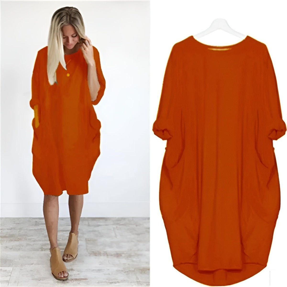 Oversized Jurk Dames | Steekzakken | Driekwart Mouw | Ronde Hals-Boutique Moda