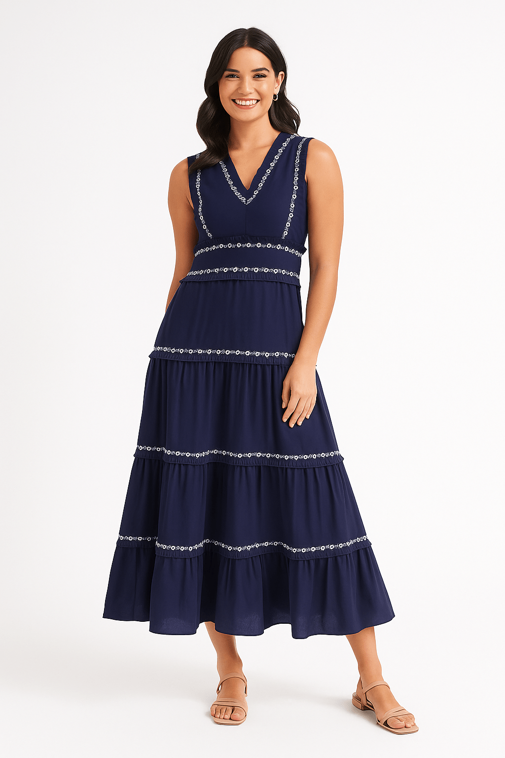 A-lijn jurk - Dames mouwloze marineblauwe midi-jurk-Boutique Moda