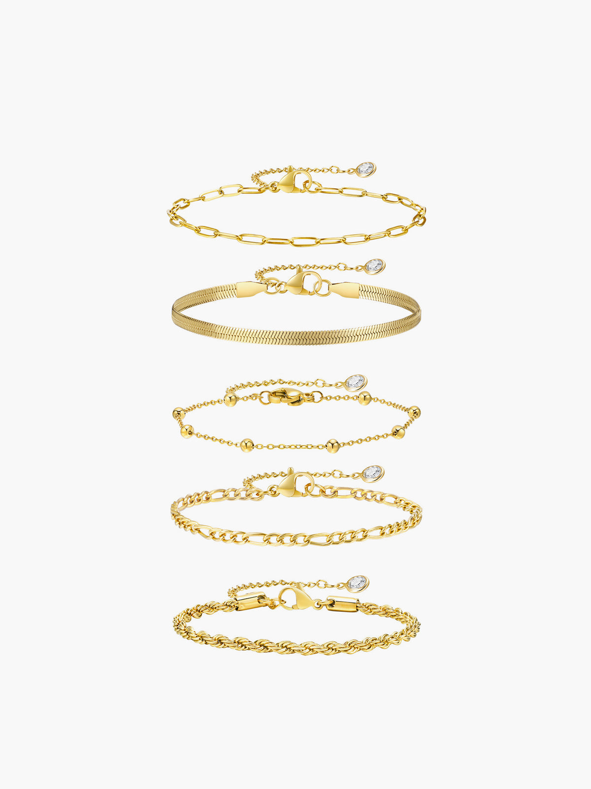 Armbandenset - 5 stuks verstelbare gouden en zilveren armbanden voor dames-Boutique Moda