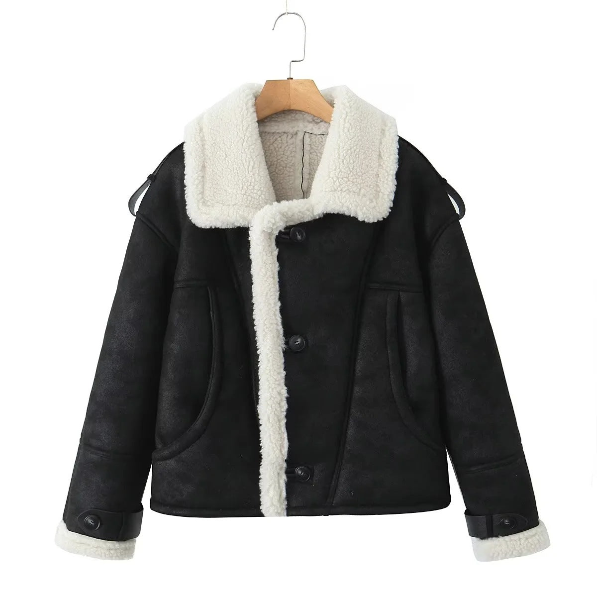 Aviatorjas | Kort | Sherpa | Met fleece gevoerde jas | Winterjas voor dames-Boutique Moda
