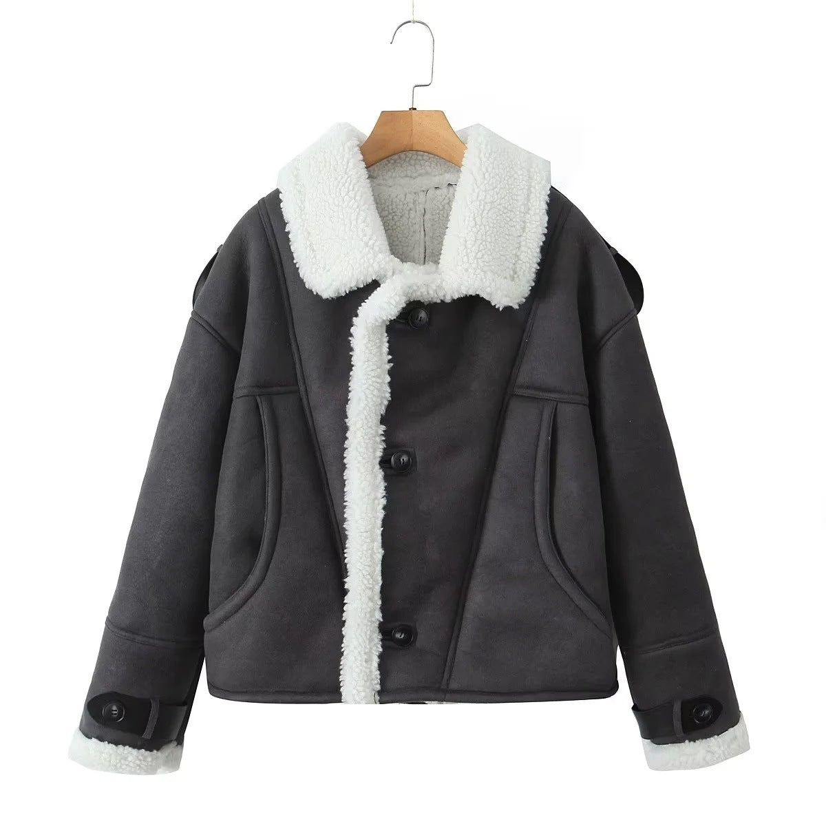 Aviatorjas | Kort | Sherpa | Met fleece gevoerde jas | Winterjas voor dames-Boutique Moda