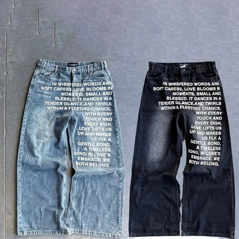 Baggy Jeans - Hiphop - Tekst - Loszittende jeans - Herenjeans-Boutique Moda