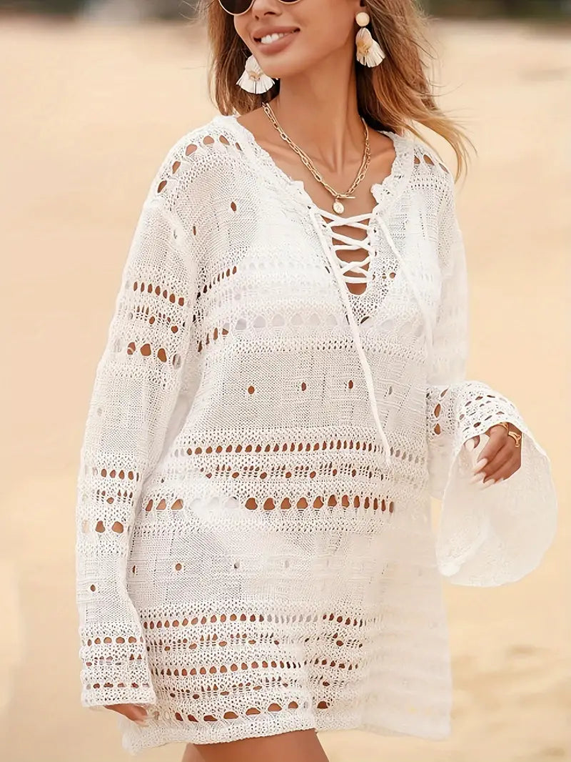 Beach cover-up - Gebreid - Lange Mouw - Gebreide Jurk - Bikinigewaad-Boutique Moda