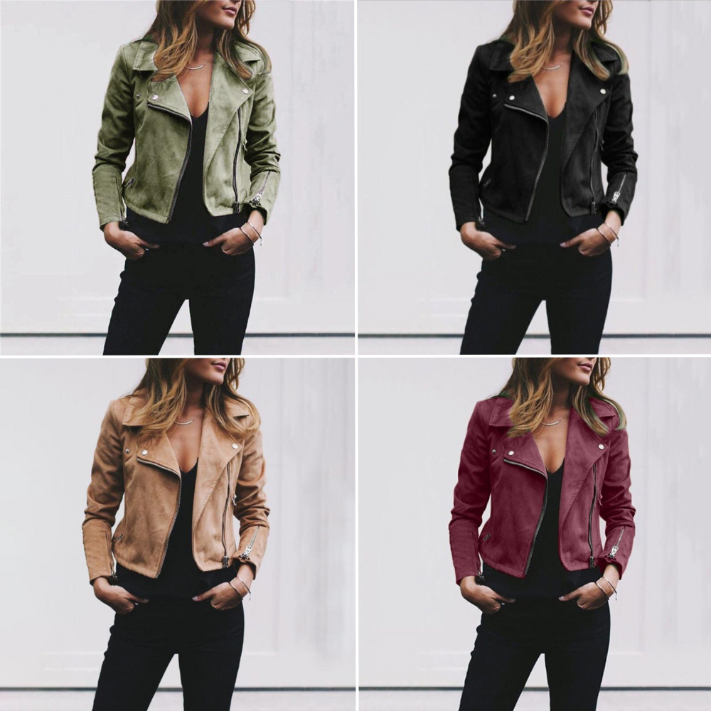 Bikerjas | Suède | Ritssluiting | Suède jas | Damesjas-Boutique Moda